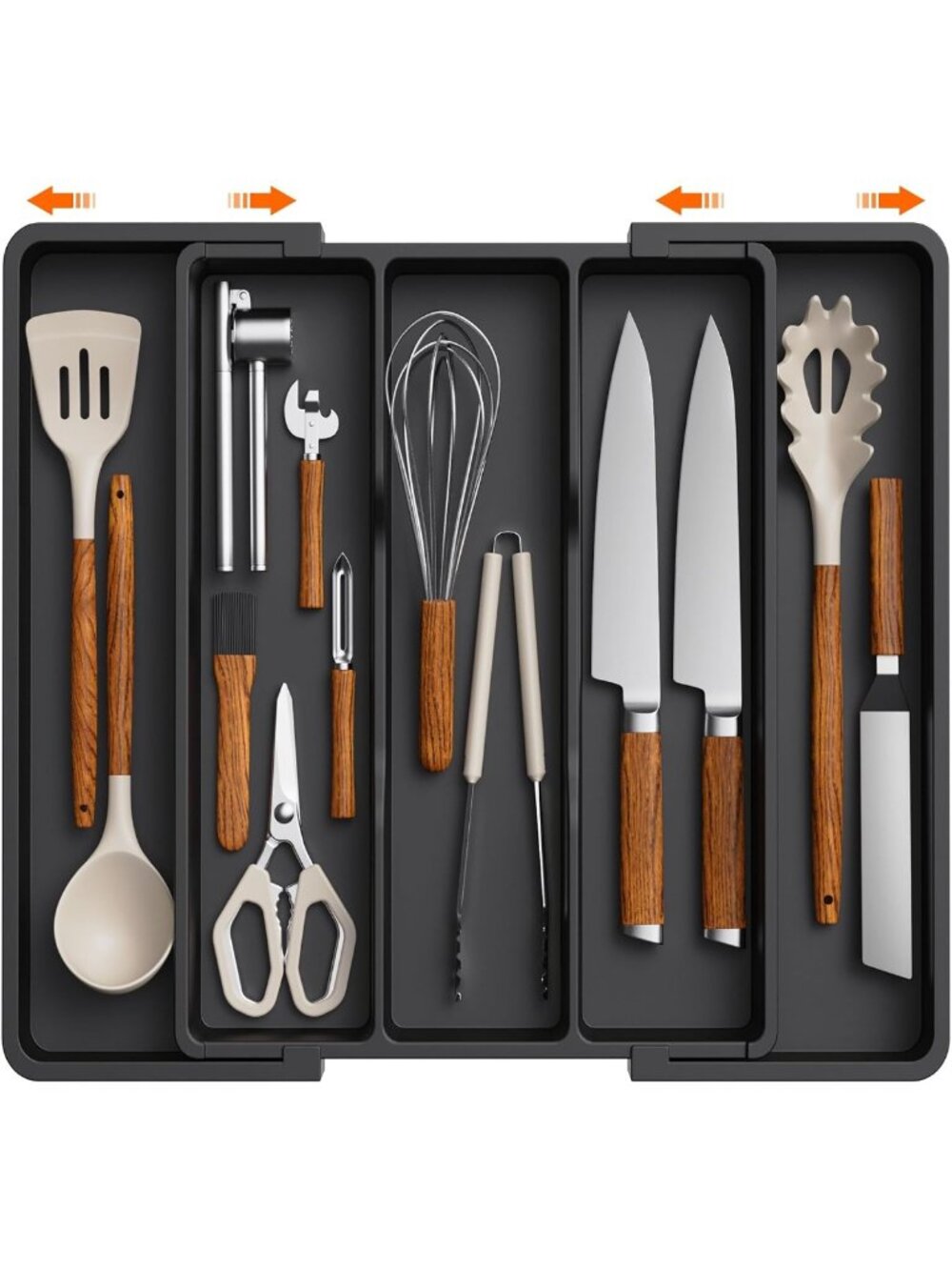 Expandable Kitchen Utensil Organizer Tray for Drawers - Space-Saving Storage